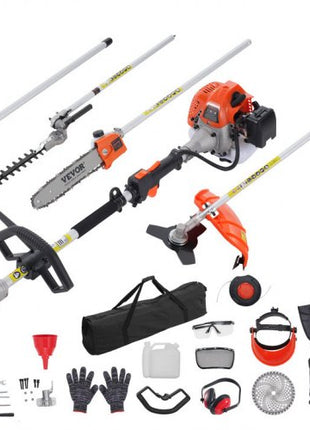 VEVOR 33CC 6-in-1 Multi-Functional Trimming Tools, Gas Hedge Trimmer, Weed Eater, String Trimmer, Brush Cutter, Edger, Pole Saw Chainsaw Pruner with Extension Pole