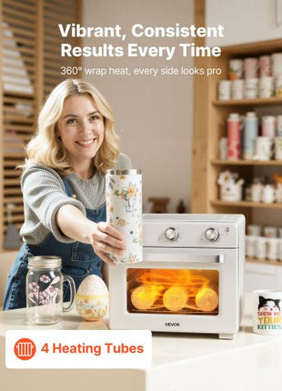 Sublimation Oven Machine, 26 Qt, Fits 40oz Tumblers, with 50 Shrink Films, 1 Tape and 2 Heat Gloves, 360° Turbo Convection for Sublimation Blank Tumblers, Mugs, Bowls, Off-White
