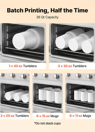 Sublimation Oven Machine, 26 Qt, Fits 40oz Tumblers, with 50 Shrink Films, 1 Tape and 2 Heat Gloves, 360° Turbo Convection for Sublimation Blank Tumblers, Mugs, Bowls, Off-White
