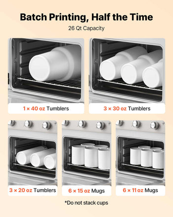 Sublimation Oven Machine, 26 Qt, Fits 40oz Tumblers, with 50 Shrink Films, 1 Tape and 2 Heat Gloves, 360° Turbo Convection for Sublimation Blank Tumblers, Mugs, Bowls, Off-White