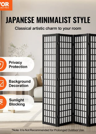 Room Divider, 4 Panel Japanese Room Divider, Wood Folding Privacy Screen Indoor, Japanese Partition Dividers Portable Decoration Screens, for Room Separation Home Office Restaurant & Bedroom