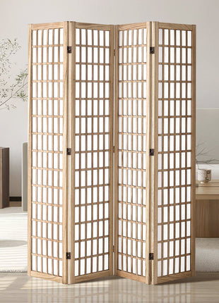 Room Divider, 4 Panel Japanese Room Divider, Folding Privacy Screen Indoor, Portable Partition Dividers and Decoration Screens, for Room Separation, Home, Office, Restaurant & Bedroom (Natural)