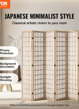 Room Divider, 6 Panel Japanese Room Divider, Wood Folding Privacy Screen Indoor, Japanese Partition Dividers Portable Decoration Screens, for Room Separation Home Office Restaurant & Bedroom