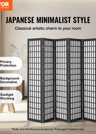 Room Divider, 6 Panel Japanese Room Divider, Folding Privacy Screen Indoor, Portable Partition Dividers and Decoration Screens, for Room Separation, Home, Office, Restaurant & Bedroom (Black)