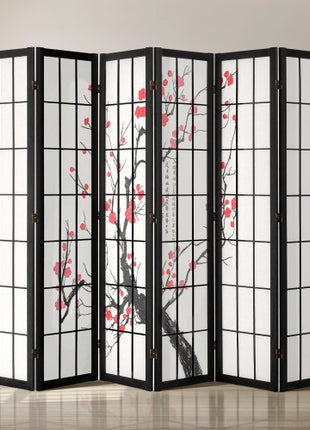 Room Divider, 6 Panel Japanese Room Divider Screen, Wood Folding Privacy Screen Indoor, Japanese Partition Portable Decoration Dividers, for Room Separation Home Office Restaurant & Bedroom