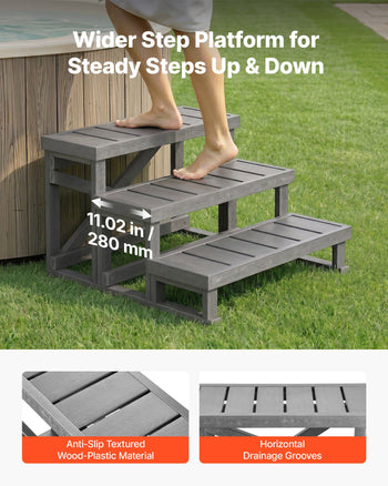 Hot Tub Steps 3-Step Spa Stairs 27.5 in Wide Step Ladder Outdoor, 350 lbs Capacity, Sturdy HIPS Plastic, Non-Slip Foot Pads, Easy Assembly, Stable Access for Pool, RV, Home Patio and Backyard