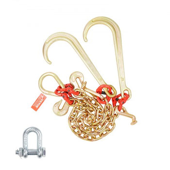 G80 V Bridle Chain, 3/8" x 2' Towing Chain Bridle with 15" J Hooks, T Hooks & Grab Hooks, Heavy Duty Transport Tow Chain Bridle with 7800 lbs Safe Working Load for Flatbed Truck Wrecker Recovery
