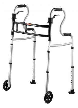Folding Walker on Wheels, 3-in-1 Stand-Assist Folding Walkers with Adjustable Height and Width, Lightweight Aluminum | Front Wheeled Mobility Aid for Elderly Handicapped Disabled, Up to 350LBS