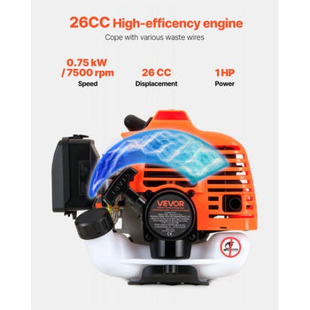 String Trimmer, 26cc 2 in 1 Weed Wacker Gas Powered, 17" Cordless Grass Trimmer with 10" Brush Cutter, Shoulder Strap & 3T Blade, 2-Stroke Heavy-Duty Gas Weed Wacker for Quick Grass Cleaning