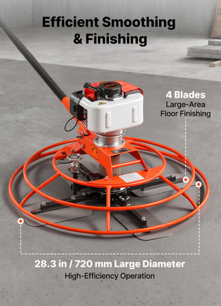 Power Trowel, 28.3 inch Trowel Diameter Concrete Finishing Machine, 4 Blades, Adjustable 0-12° Pitch, Gas-Powered Walk-Behind Cement Surface Finisher for Smooth Floors, Bridge Construction