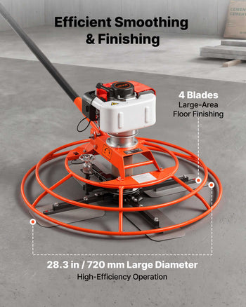 Power Trowel, 28.3 inch Trowel Diameter Concrete Finishing Machine, 4 Blades, Adjustable 0-12° Pitch, Gas-Powered Walk-Behind Cement Surface Finisher for Smooth Floors, Bridge Construction