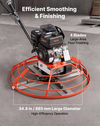 Power Trowel, 34.8 inch Trowel Diameter Concrete Finishing Machine, 5.5HP Engine, 4 Blades, Adjustable Pitch, Gas-Powered Walk-Behind Cement Surface Finisher for Smooth Floors, Construction