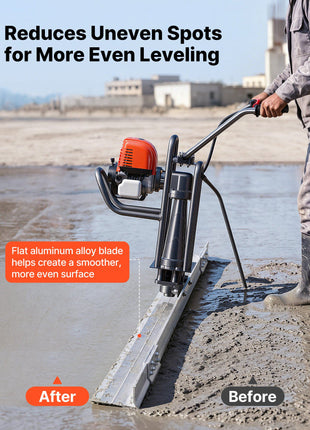 Concrete Power Screed Gas-Powered Leveling Tool 12 ft Aluminum Board, 1.16HP Engine, 4 Stroke Vibrating Screed, Handle Height Adjustable, Support Legs for Patio, Driveway, Floor Finishing
