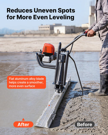 Concrete Power Screed Gas-Powered Leveling Tool 12 ft Aluminum Board, 1.16HP Engine, 4 Stroke Vibrating Screed, Handle Height Adjustable, Support Legs for Patio, Driveway, Floor Finishing
