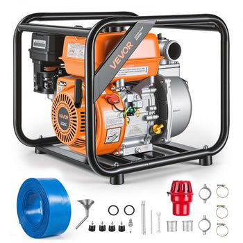 Gas Powered Water Pump, 2 in, 132 GPM 7HP Semi Trash Water Transfer Pump Portable, Gasoline Engine with 25 ft Discharge Hose, Heavy Duty Frame, Cast Iron Impeller, for Irrigation, Ponds, Pools