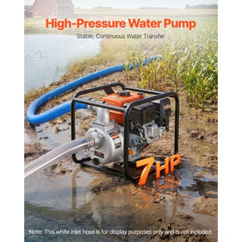 Gas Powered Water Pump, 2 in, 142 GPM 7HP Semi Trash Water Transfer Pump Portable, Gasoline Engine with 25 ft Discharge Hose, Heavy Duty Frame, Cast Iron Impeller, for Irrigation, Ponds, Pools