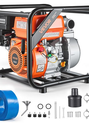 Gas Powered Water Pump, 2 in, 142 GPM 7HP Semi Trash Water Transfer Pump Portable, Gasoline Engine with 25 ft Discharge Hose, Heavy Duty Frame, Cast Iron Impeller, for Irrigation, Ponds, Pools