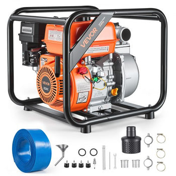 Gas Powered Water Pump, 2 in, 142 GPM 7HP Semi Trash Water Transfer Pump Portable, Gasoline Engine with 25 ft Discharge Hose, Heavy Duty Frame, Cast Iron Impeller, for Irrigation, Ponds, Pools