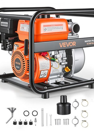 Gas Powered Water Pump, 2 in, 132 GPM 6.5HP Semi Trash Water Transfer Pump Portable, Gasoline Engine with 25 ft Discharge Hose, Heavy Duty Frame, Cast Iron Impeller, for Irrigation, Ponds, Pools