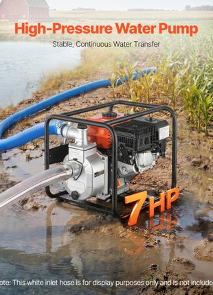 Gas Powered Water Pump, 2 in, 158 GPM 7HP Semi Trash Water Transfer Pump Portable, Gasoline Engine with 25 ft Discharge Hose, Heavy Duty Frame, Cast Iron Impeller, for Irrigation, Ponds, Pools