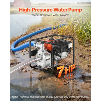 Gas Powered Water Pump, 2 in, 158 GPM 7HP Semi Trash Water Transfer Pump Portable, Gasoline Engine with 25 ft Discharge Hose, Heavy Duty Frame, Cast Iron Impeller, for Irrigation, Ponds, Pools