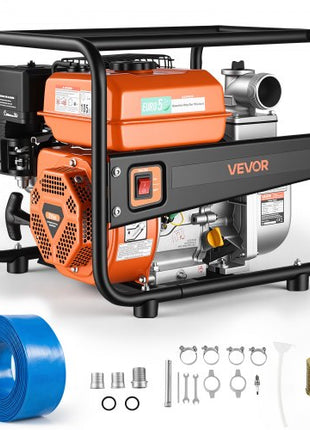 Gas Powered Water Pump, 2 in, 158 GPM 7HP Semi Trash Water Transfer Pump Portable, Gasoline Engine with 25 ft Discharge Hose, Heavy Duty Frame, Cast Iron Impeller, for Irrigation, Ponds, Pools