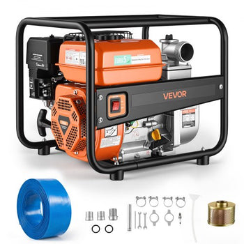 Gas Powered Water Pump, 2 in, 158 GPM 7HP Semi Trash Water Transfer Pump Portable, Gasoline Engine with 25 ft Discharge Hose, Heavy Duty Frame, Cast Iron Impeller, for Irrigation, Ponds, Pools