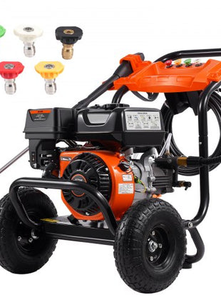 Gas Pressure Washer, 3500 PSI 2.6 GPM, Gas Powered Pressure Washer with Aluminum Pump, Spray Gun and Extension Wand, 5 Nozzle Set, for Cars, Fences, Homes, Driveways, Patios, Furniture, Horizontal
