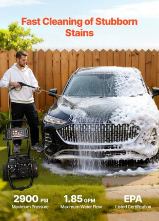 Gas Pressure Washer 2900 PSI and 1.85 Max GPM, Upgrade Aluminum Pump with Spray Gun and Wand, 4 Nozzle Set, Gas Powered Pressure Washer for Cars, Fences, Driveways, Homes, Patios, Furniture