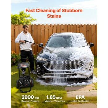Gas Pressure Washer 2900 PSI and 1.85 Max GPM, Upgrade Aluminum Pump with Spray Gun and Wand, 4 Nozzle Set, Gas Powered Pressure Washer for Cars, Fences, Driveways, Homes, Patios, Furniture