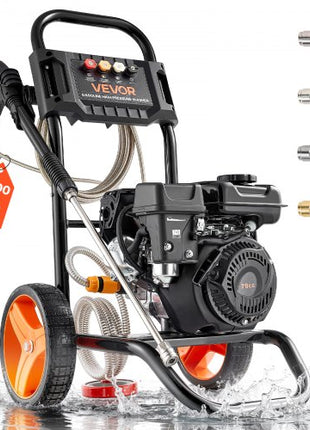 Gas Pressure Washer 2900 PSI and 1.85 Max GPM, Upgrade Aluminum Pump with Spray Gun and Wand, 4 Nozzle Set, Gas Powered Pressure Washer for Cars, Fences, Driveways, Homes, Patios, Furniture