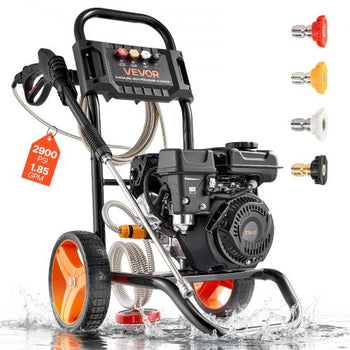 Gas Pressure Washer 2900 PSI and 1.85 Max GPM, Upgrade Aluminum Pump with Spray Gun and Wand, 4 Nozzle Set, Gas Powered Pressure Washer for Cars, Fences, Driveways, Homes, Patios, Furniture