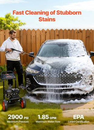 Gas Pressure Washer 2900 PSI and 1.85 Max GPM, Upgrade Aluminum Pump with Spray Gun and Wand, 4 Nozzle Set, Low Profile Power Washer for Cars, Fences, Driveways, Homes, Patios, Furniture
