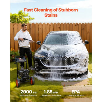 Gas Pressure Washer 2900 PSI and 1.85 Max GPM, Upgrade Aluminum Pump with Spray Gun and Wand, 4 Nozzle Set, Low Profile Power Washer for Cars, Fences, Driveways, Homes, Patios, Furniture