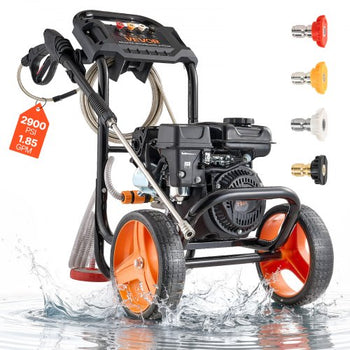 Gas Pressure Washer 2900 PSI and 1.85 Max GPM, Upgrade Aluminum Pump with Spray Gun and Wand, 4 Nozzle Set, Low Profile Power Washer for Cars, Fences, Driveways, Homes, Patios, Furniture