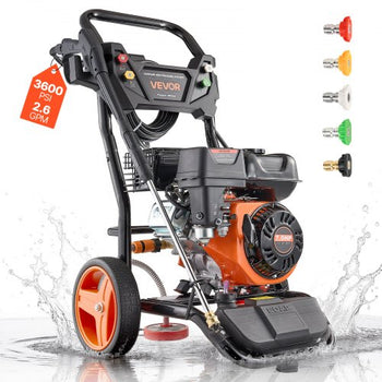 Gas Pressure Washer 3600 PSI and 2.6 Max GPM, Full Copper Pump, Spray Gun and Wand, 5 Nozzle Set, 26 ft Hose Gas Powered Pressure Washer for Cars, Fences, Driveways, Homes, Patios, Furniture