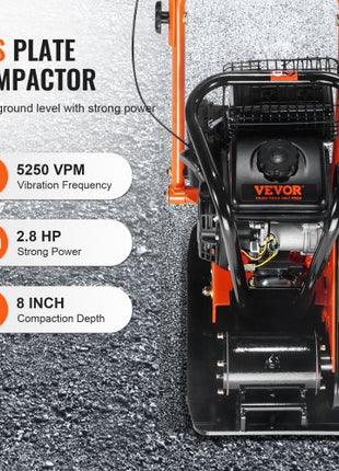 Plate Compactor, 2.8 HP 98CC Gas Engine 5,250 RPM, 1,920 lbs Force Vibratory Compaction Tamper with 18.7 x 11.8 inch Plate for Walkways, Patios, Asphalts, Paver Landscaping, EPA Compliant