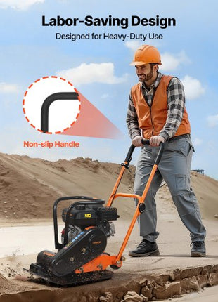 Plate Compactor, 6.5 HP 196CC Gas Engine, 5600 VPM Vibrating Ground Rammer, 2360 lbs Compaction Force, 20.1 x 15 in Plate, Walk Behind Compactor for Paver Landscaping, Asphalt, Foundation, Soil