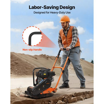 Plate Compactor, 6.5 HP 196CC Gas Engine, 5600 VPM Vibrating Ground Rammer, 2360 lbs Compaction Force, 20.1 x 15 in Plate, Walk Behind Compactor for Paver Landscaping, Asphalt, Foundation, Soil