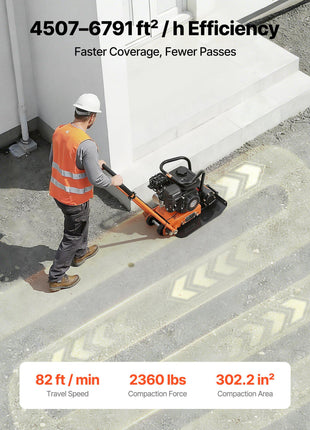 Plate Compactor, 6.5 HP 196CC Gas Engine, 5600 VPM Vibrating Ground Rammer, 2360 lbs Compaction Force, 20.1 x 15 in Plate, Walk Behind Compactor for Paver Landscaping, Asphalt, Foundation, Soil