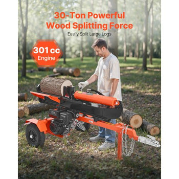 30 Tons Log Splitter, 306CC Engine, Powered Wood Splitter with 2" Ball Coupler, Auto Return, Vertical & Horizontal Mode, Firewood Splitting Wedge Machine for Forestry Harvest