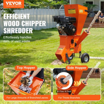 Wood Chipper Shredder Mulcher, 12 HP Heavy Duty Gas Powered, 2 Max Diameter 420cc 8.6 kW Engine Woodchipper, Fast Wood Chipping Chopping for Forestry, Gardens, Landscaping, CE/EMC/EPA Listed