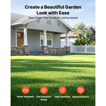 Artificial Grass, 12 x 7 ft Fake Grass Turf Rug, 0.6 in Pile Height Realistic Synthetic Lawn Carpet Roll Mat, Easy Clean Drainage Holes for Patio, Garden, Balcony, Outdoor Indoor Decor, Green