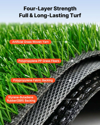Artificial Grass, 12 x 7 ft Fake Grass Turf Rug, 0.6 in Pile Height Realistic Synthetic Lawn Carpet Roll Mat, Easy Clean Drainage Holes for Patio, Garden, Balcony, Outdoor Indoor Decor, Green