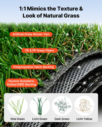 Artificial Grass, 10 x 6.5 ft Fake Grass Turf Rug, 1.38 in Pile Height Realistic Synthetic Lawn Carpet Roll Mat, Easy Clean Drainage Holes for Patio, Garden, Balcony, Outdoor Indoor Decor, Green