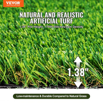 Artifical Grass, 5 x 10 ft Rug Green Turf, 1.38"Fake Door Mat Outdoor Patio Lawn Decoration, Easy to Clean with Drainage Holes, Perfect For Multi-Purpose Home Indoor Entryway Scraper Dog Mats