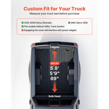 Soft Roll-Up Truck Bed Tonneau Cover, Compatible with 2014-2018 Chevy Silverado/GMC Sierra 1500 (2019 LD/Limited), Fits 5.8 ft (5 ft 9 in/69 in) Bed, PVC Tonneau Cover with Aluminum Alloy Bars