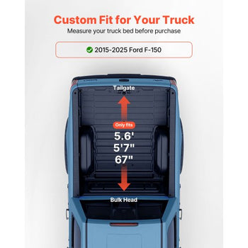 Soft Roll-Up Truck Bed Tonneau Cover, Compatible with 2015-2025 Ford F-150, Fits 5.6 ft (5 ft 7 in/67 in) Bed, Triple-Layer Heavy-Duty PVC Tonneau Cover with Three Aluminum Alloy Support Bars