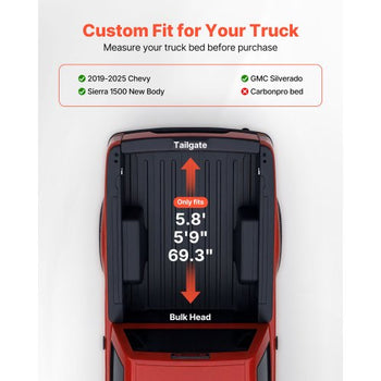Soft Roll-Up Truck Bed Tonneau Cover, Compatible with 2019-2025 Chevy Silverado/GMC Sierra 1500 New Body, Fits 5.8 ft (5 ft 9 in/69.3 in) Bed, PVC Tonneau Cover with Aluminum Alloy Support Bars