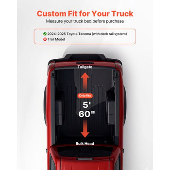 Soft Roll-Up Truck Bed Tonneau Cover, Compatible with 2024-2025 Toyota Tacoma (Excl. Trail Edition) with Deck Rail System, Fits 5 ft (60 in) Bed, PVC Tonneau Cover with Three Aluminum Alloy Bars
